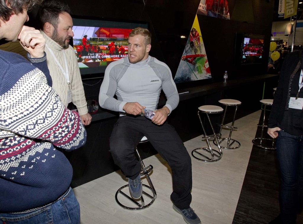 James Haskell sets a new record of 11.53 second on the Musto Winch Grinding Challenge at the Tullett Prebon London Boat Show, ExCeL, London. © onEdition http://www.onEdition.com