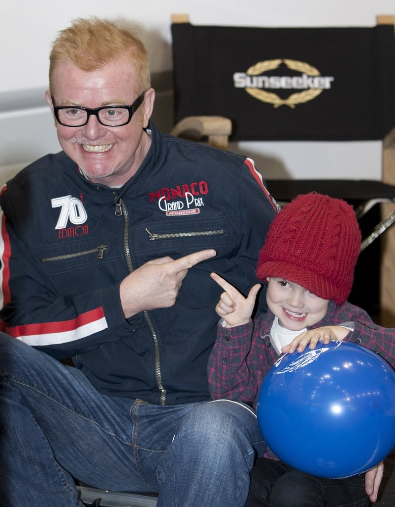 Chris Evans and son Noah on the Sunseeker stand at the Tullett Prebon London Boat Show, ExCeL, London. © onEdition http://www.onEdition.com