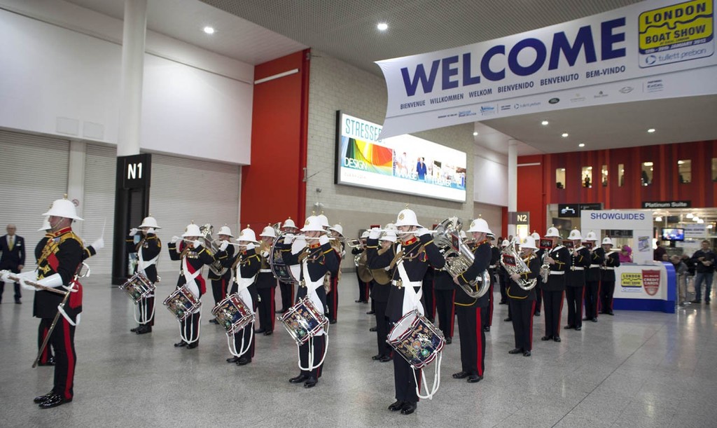 The Band of Her Mayesty’s Royal Marines, Portsmouthh open the 2013 Tullett Prebon London Boat Show, ExCeL, London today. - 2013 London Boat Show © onEdition http://www.onEdition.com
