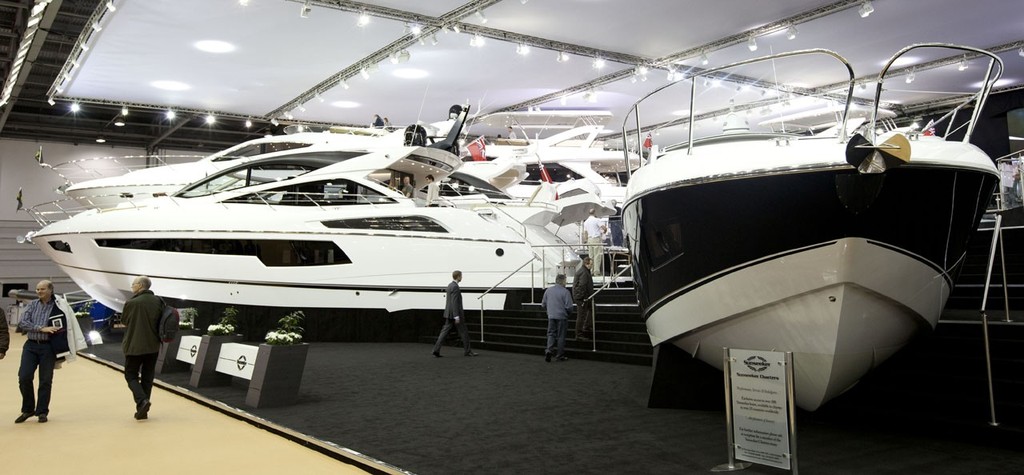 The Sunseeker stall, at the Tullett Prebon London Boat Show, ExCeL, London. photo copyright onEdition http://www.onEdition.com taken at  and featuring the  class