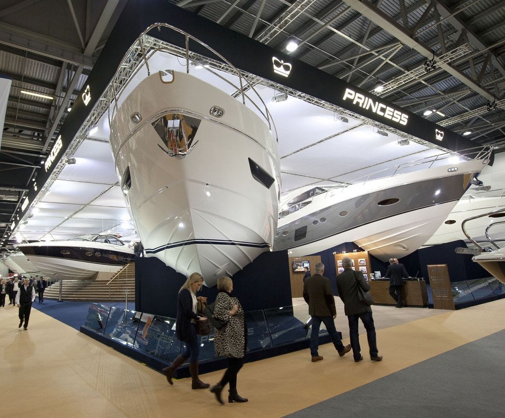 The Princess Yachts stall, at the Tullett Prebon London Boat Show, ExCeL, London. photo copyright onEdition http://www.onEdition.com taken at  and featuring the  class