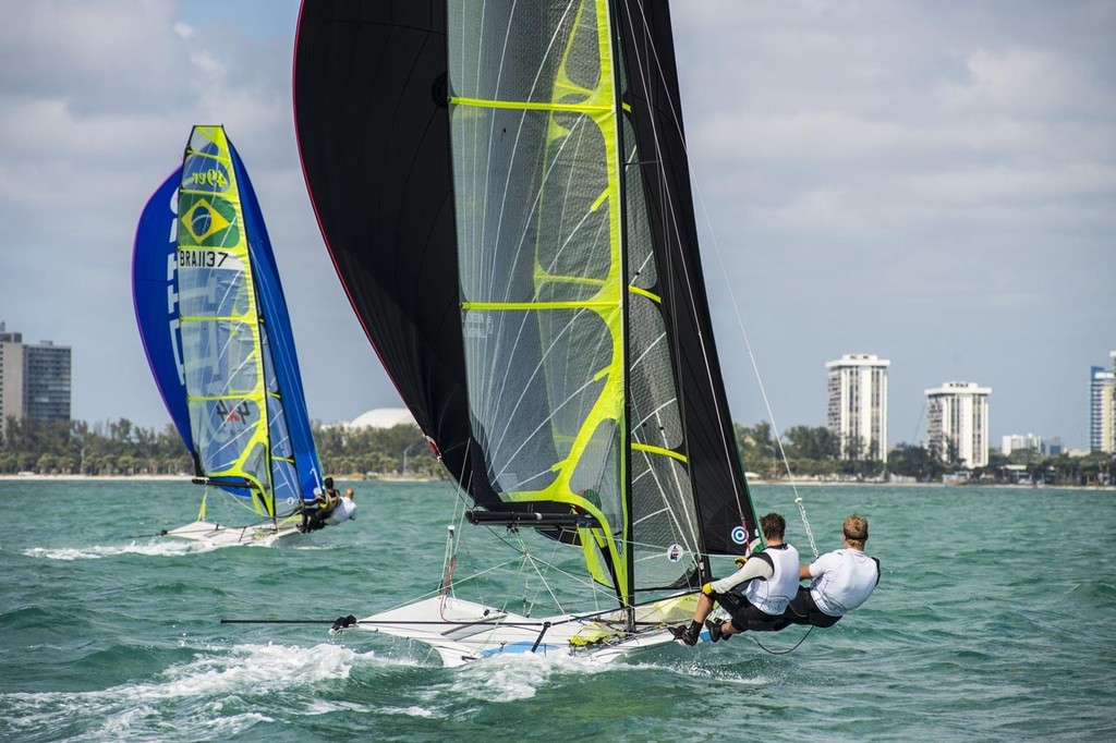 Division: 49er (16 boats).
Sail Number: SWE 1108	
ÃKERVALL, Nils	
JONSSON, David - ISAF Sailing World Cup Miami 2013 photo copyright Walter Cooper http://waltercooperphoto.com/ taken at  and featuring the  class