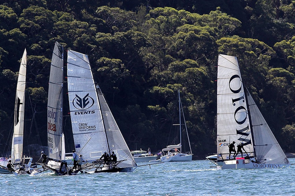The leaders at the end of first lap - JJ Giltinan 18ft Skiff Championship 2013, Race 2 photo copyright Frank Quealey /Australian 18 Footers League http://www.18footers.com.au taken at  and featuring the  class