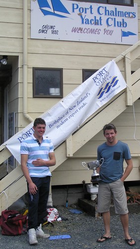 Ben and Jake Hawker from MacAndrew Bay Boating  Club with the Wilson & Horton Trophy for 1st on Line in the Sunburst Nationals. - 2013 Sunburst Nationals © Nigel Price