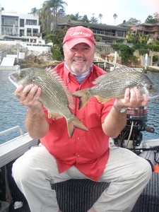 A couple of stud bream that were caught by Bill while using soft plastics. Check out the pontoons in the background photo copyright Gary Brown taken at  and featuring the  class