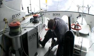 Alex Thomson doing repairs on Hugo Boss - 2012 Vendee Globe photo copyright Alex Thomson / Hugo Boss / Vendée Globe http://www.vendeeglobe.org/ taken at  and featuring the  class