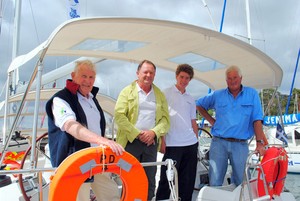 Former Senator and Tasmanian Government Minister Peter Rae (left) with his crew aboard Genevieve before the Launceston to Hobart Race photo copyright Peter Campbell taken at  and featuring the  class
