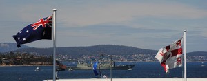 egatta Flagship HMAS Sydney on station on the River Derwent - 175th Hobart Regatta photo copyright Peter Campbell taken at  and featuring the  class