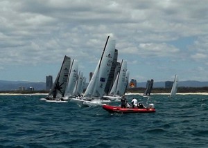 New Zealand’s Brett Sellers and Vicky Francis lead off the start line in the Nacra Infusion Worlds at Southport YC photo copyright SW taken at  and featuring the  class
