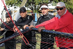 Gotta Love It 7 team (from left - Scott Babbage, Peter Harris, Seve Jarvin, Iain Murray) look more relaxed after today’s race photo copyright Frank Quealey /Australian 18 Footers League http://www.18footers.com.au taken at  and featuring the  class