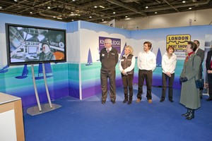 20130113 Copyright onEdition 2013©
Free for editorial use image, please credit: onEdition

HRH The Princess Royal met members of Mike Golding's team today at the Tullet Prebon London Boat Show. Golding, currently lying sixth in the solo, round the world race, Vendée Globe, sent back a message, presenting a cheque for £6,000 for Save the Children Fund, of which HRH The Princess Royal is the President. Golding won the Artemis Challenge, a race round the Isle of Wight, in August 2012, winning the p photo copyright onEdition http://www.onEdition.com taken at  and featuring the  class