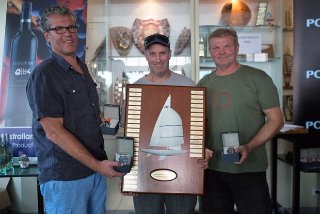 Winners. L to R – Gary Adshead, Doug McGain and Michael O’Brien. - 2013 Etchells NSW State Championship © Kylie Wilson Positive Image - copyright http://www.positiveimage.com.au/etchells