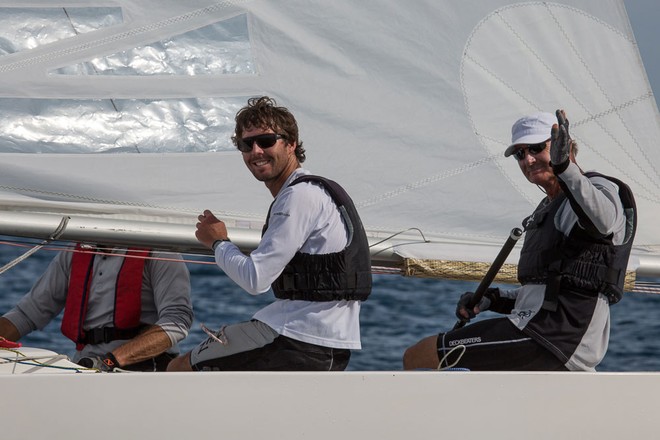 John Bertrand, AM with Jake Newman visible and Bill Browne behind the mainsail. - Entire 2013 Etchells Victorian Championship © Kylie Wilson Positive Image - copyright http://www.positiveimage.com.au/etchells