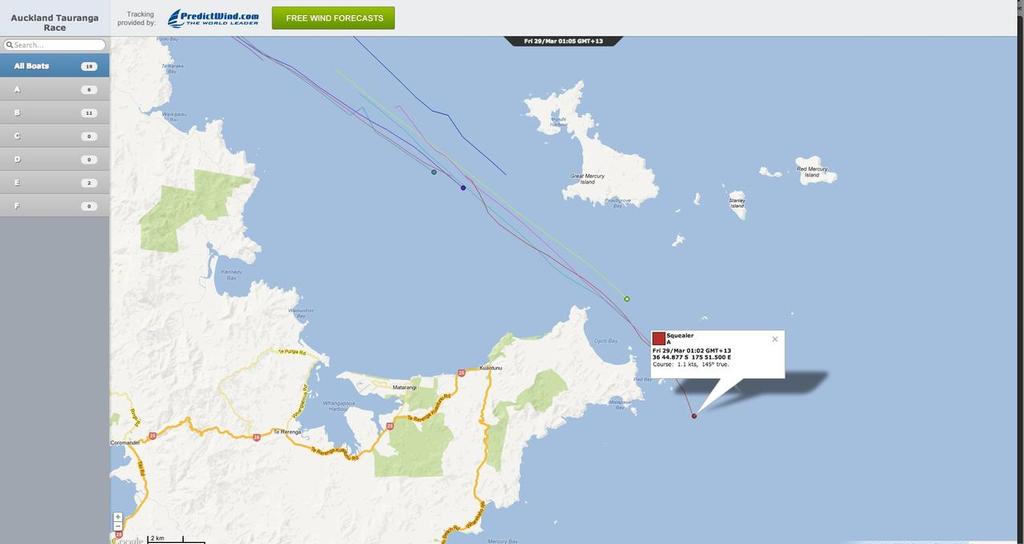 Predictwind Tracker screenshot from the Auckland Tauranga Race photo copyright PredictWind.com www.predictwind.com taken at  and featuring the  class