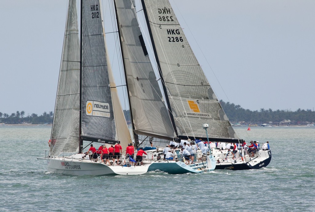 Boracay Cup Regatta 2013. HiFi, Antipodes, Centennial III all looking for some room. © Guy Nowell http://www.guynowell.com