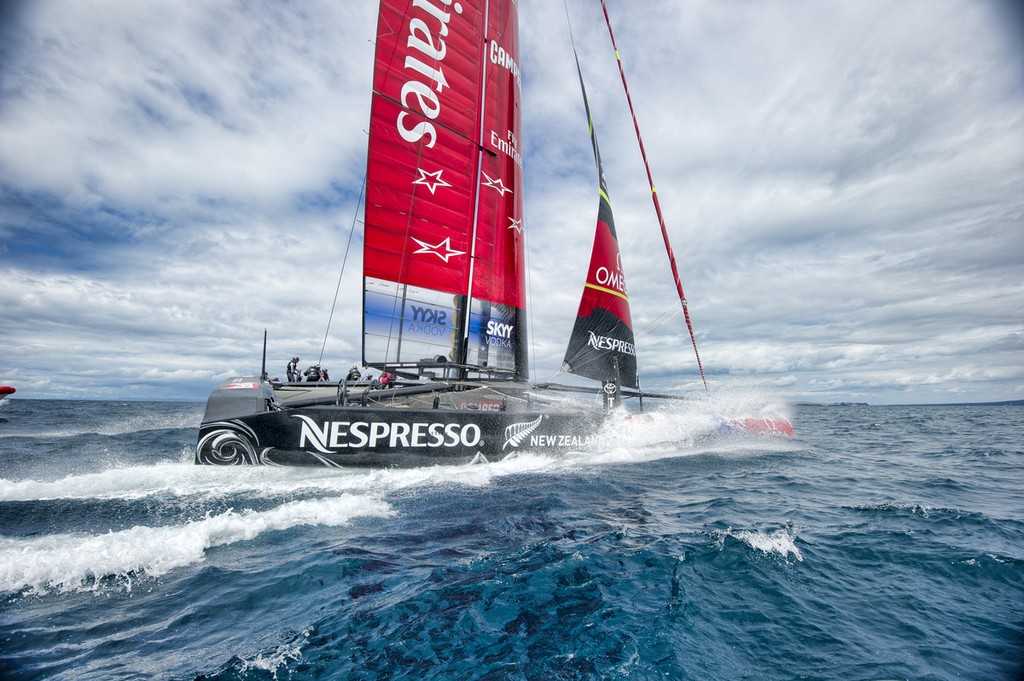 Emirates Team New Zealand sail NZL5 in practice on the Hauraki Gulf. 20/2/2013 photo copyright Chris Cameron/ETNZ http://www.chriscameron.co.nz taken at  and featuring the  class
