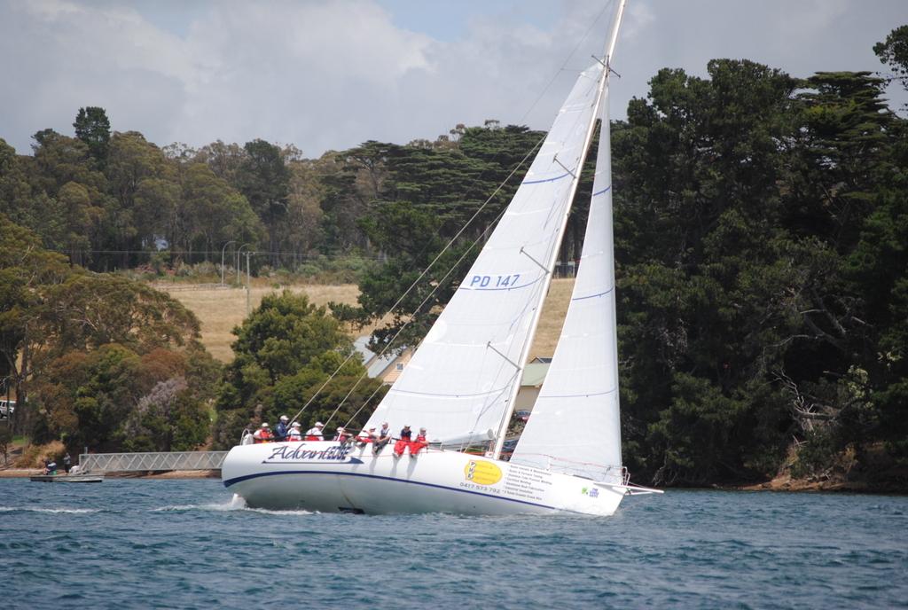 Tamar yacht AdvantagEdge leading the fleet down that river in the Launceston to Hobart race © Peter Campbell