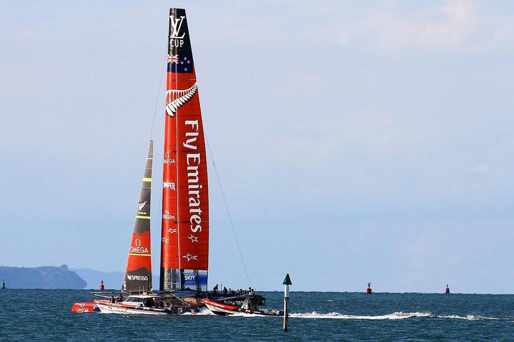 Passing outside reef marker - Emirates Team NZ - March 2013 photo copyright Richard Gladwell www.photosport.co.nz taken at  and featuring the  class