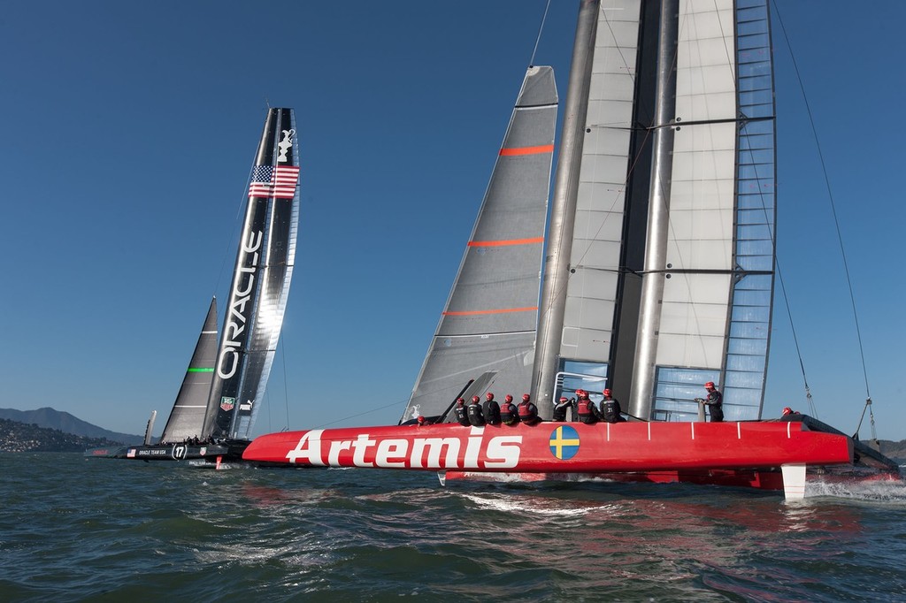 Artemis Racing and Oracle Team USA AC72 training in San Francisco Bay  in early February photo copyright Artemis Racing http://www.artemisracing.com taken at  and featuring the  class