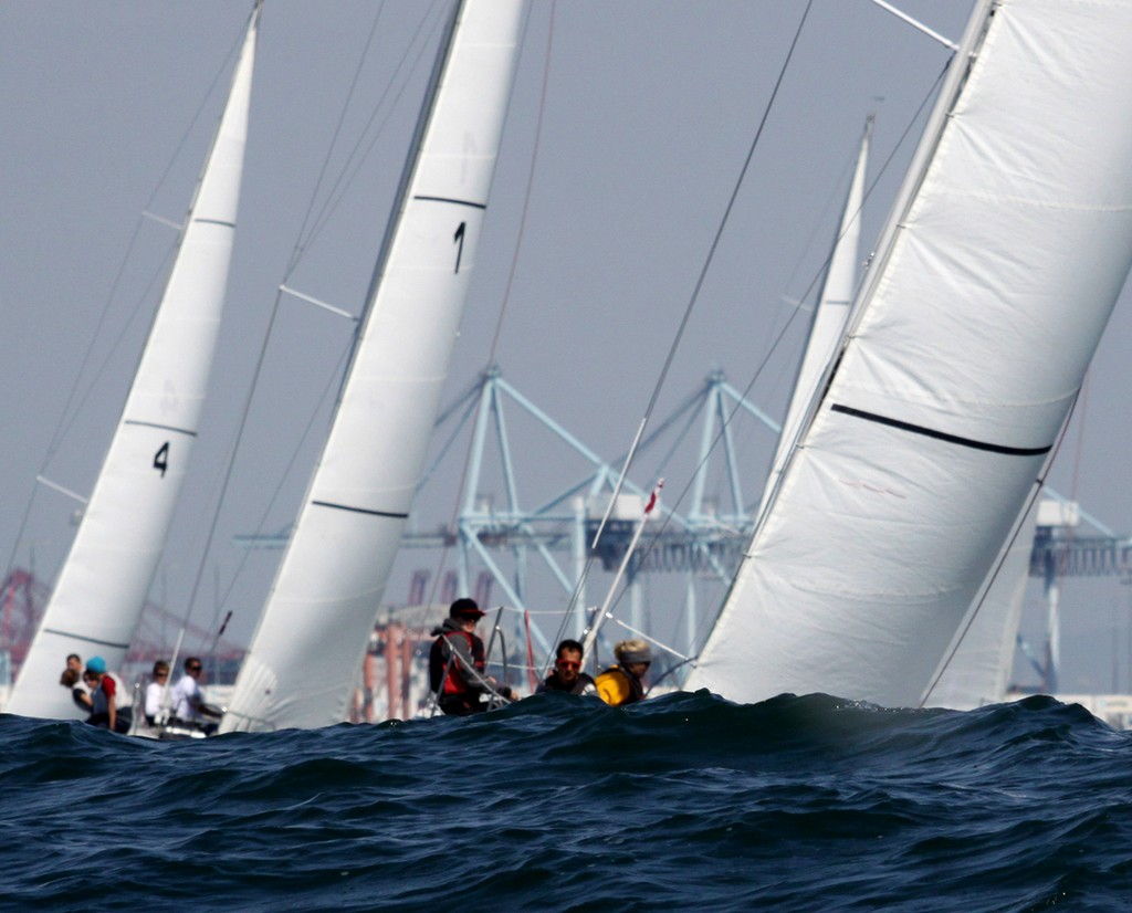 2013 Port of Los Angeles Harbor Cup - the swells make handing the Catalina 37´s interesting at times © Rich Roberts / photo boat captain Mike Learned .
