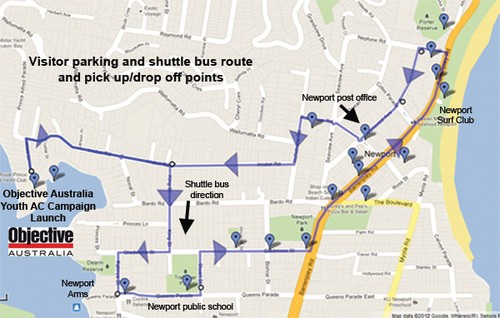 Visitor parking and bus route for the Objective  Australia Launch © Simon Reffold