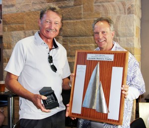 John Bertrand collects his Masters and Grand Masters trophy from Paul Woodman, RBYC Commodore. - Entire 2013 Etchells Victorian Championship photo copyright  Alex McKinnon Photography http://www.alexmckinnonphotography.com taken at  and featuring the  class