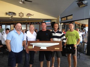 Gary Martin (centre) and the Acrospire team with the Oswald Family Perpetual Trophy. photo copyright Sail Mandurah in March Media taken at  and featuring the  class