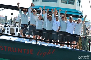 Skipper Wolfgang Schaefer and the Struntje Light team celebrate their victory back at the dock. - Miami Beach Invitational photo copyright William Wagner taken at  and featuring the  class