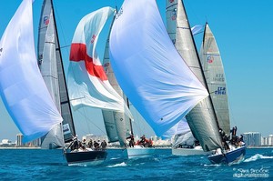 Barking Mad, far right, leads a group of four Farr 40s during a downwind leg on Thursday at the Miami Beach Invitational  - Miami Beach Invitational photo copyright Sarah Proctor taken at  and featuring the  class