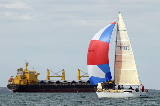 Wavelength and the bulk carrier that was on the Eastern side of the course - Association Cup ©  Alex McKinnon Photography http://www.alexmckinnonphotography.com