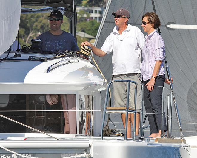 All smiles from owners and guests on board the new Lagoon 400 S2 that came along to see about the fun. - Vicsail Pittwater Beneteau Cup ©  John Curnow