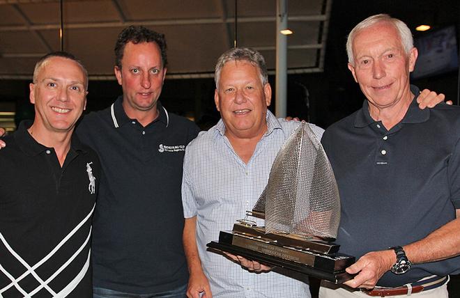 Some of the crew from the winners of the Spinnaker Division – Alibi - skipper Barry Jackson holding the trophy. - Vicsail Pittwater Beneteau Cup ©  John Curnow