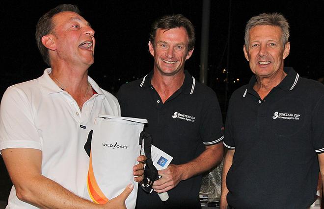 One lucky door prize winner received his gift from Rob Brown himself (far right), which was a huge thrill. Shane Crookshanks in the middle. - Vicsail Pittwater Beneteau Cup ©  John Curnow