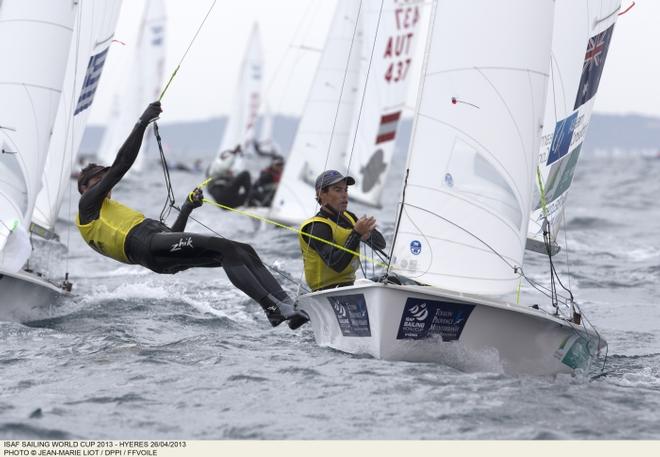 Ryan and Belcher dominating 470M at ISAF World Sailing Cup 2013 Heyres © Jean-Marie Liot