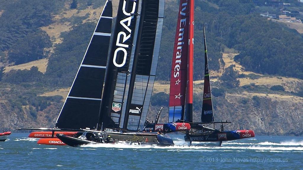 Oracle Team USA and Emirates Team NZ - America’s Cup Practice session - June 21, 2013 photo copyright John Navas  taken at  and featuring the  class