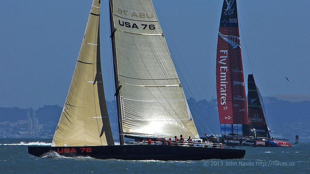 Old and New - America&rsquo;s Cup Practice session - June 21, 2013 photo copyright John Navas  taken at  and featuring the  class