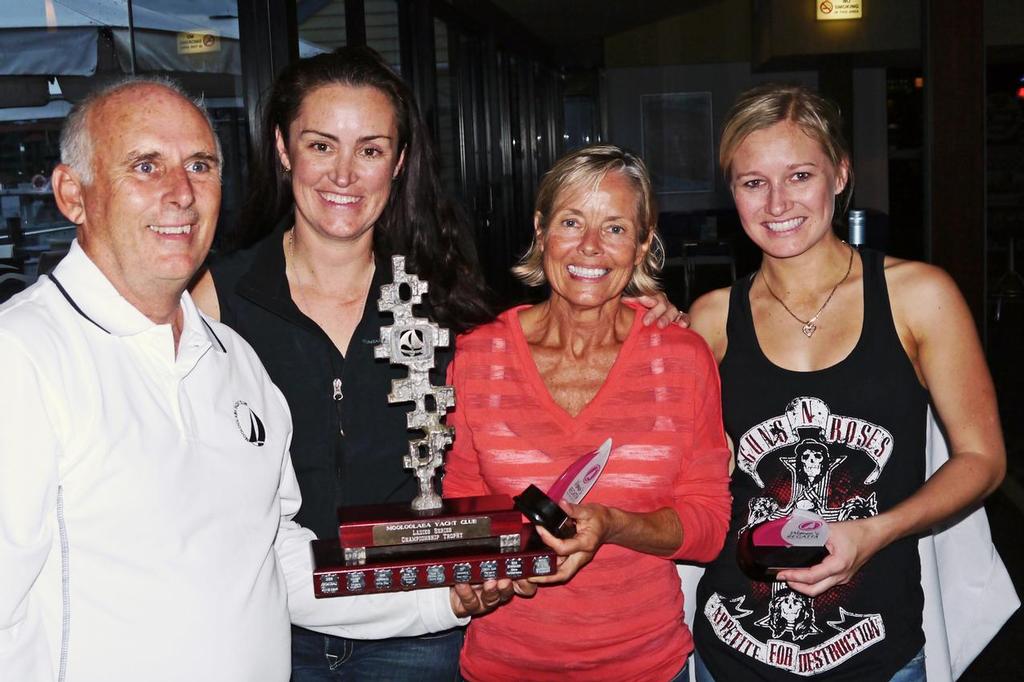 RO Warren Myles with the winning team of Lauren Calder (helm), Gaye Hoole (bow) and Casey Sutherland (trim) - Mooloolaba Women's Series 2013 photo copyright Mike Kenyon http://kenyonsportsphotos.com.au/ taken at  and featuring the  class