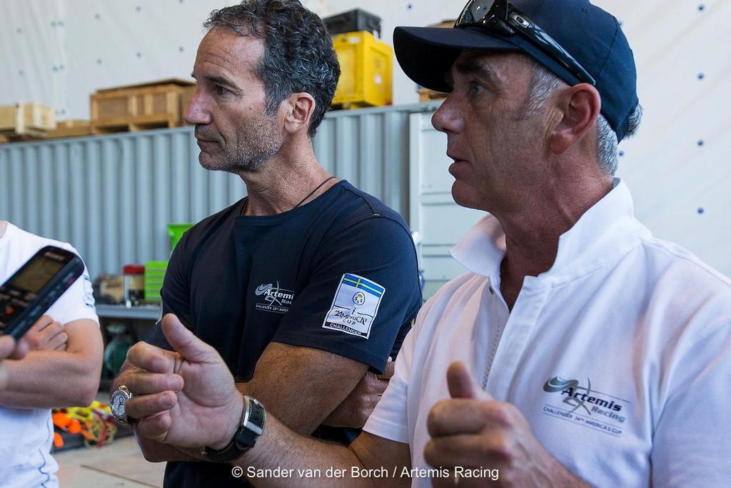 Paul Cayard (left) and Loick Peyron - Artemis Racing - Media Tour of Alameda base, July 7, 2013 photo copyright Sander van der Borch / Artemis Racing http://www.sandervanderborch.com taken at  and featuring the  class