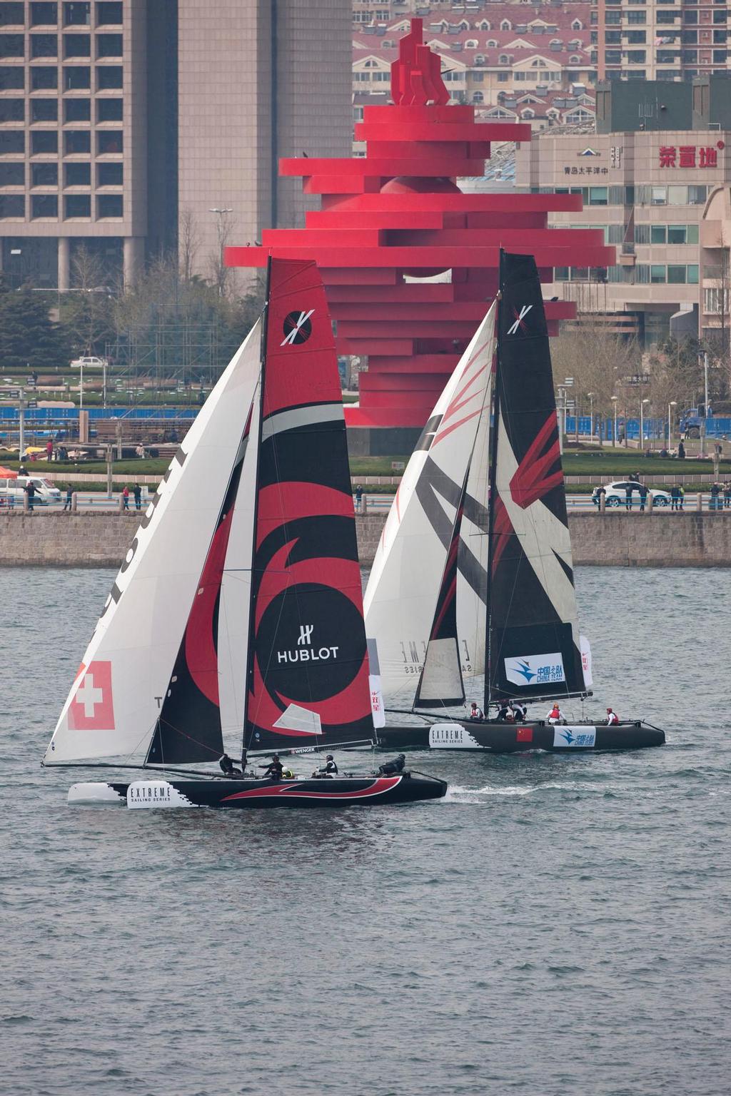 Act 2, Qingdao 2012 Alinghi & China Team  Swiss team Alinghi top the overall leaderboard after two Acts Extreme Sailing Series photo copyright Lloyd Images http://lloydimagesgallery.photoshelter.com/ taken at  and featuring the  class