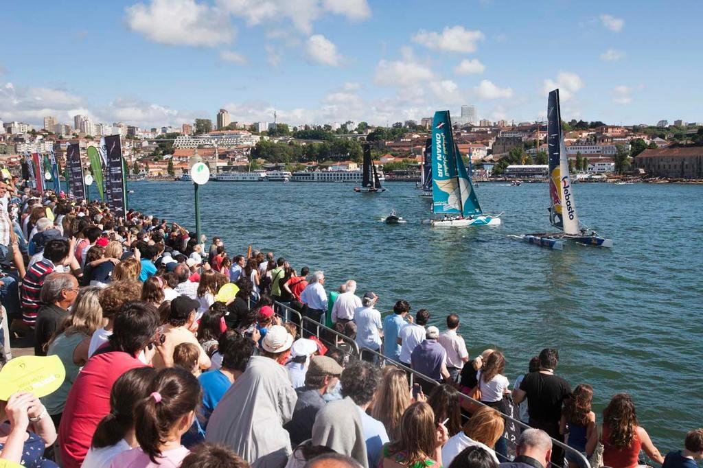 Massive crowds gathered to watch the Extreme 40s race on the Douro river on day 3 in Porto 2012. © Roy Riley / Lloyd Images http://lloydimagesgallery.photoshelter.com/