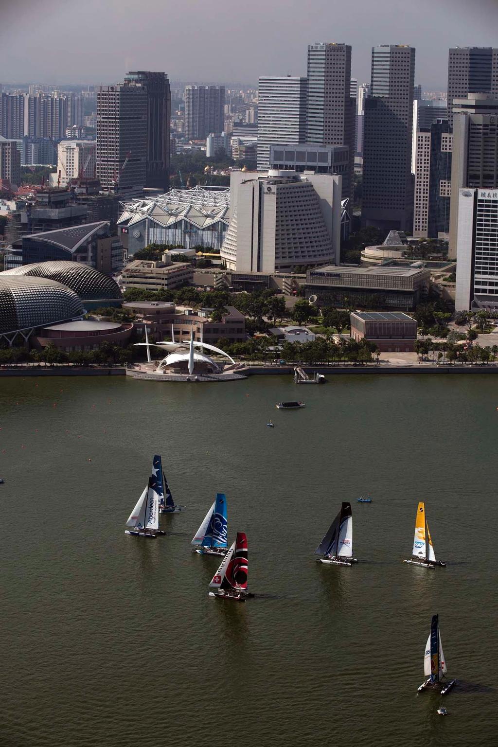 The Extreme Sailing Series 2013. Act 2 - An aerial shot of the Extreme 40 fleet racing against the backdrop of downtown Singapore photo copyright Lloyd Images http://lloydimagesgallery.photoshelter.com/ taken at  and featuring the  class