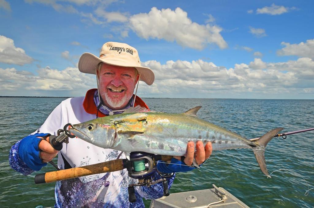 Graham Brake working an inshore bait ball with a Threadybuster soft vibe.  Mackerel love the quivering vibrations sent out by these lures. © Lee Brake