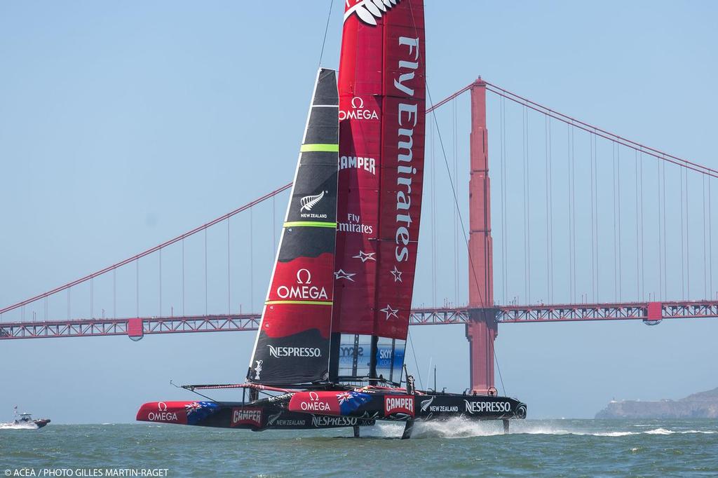 Emirates Team NZ - replacement of the red background wingsail covering with clear material is a substantial task with major signage implications © ACEA - Photo Gilles Martin-Raget http://photo.americascup.com/