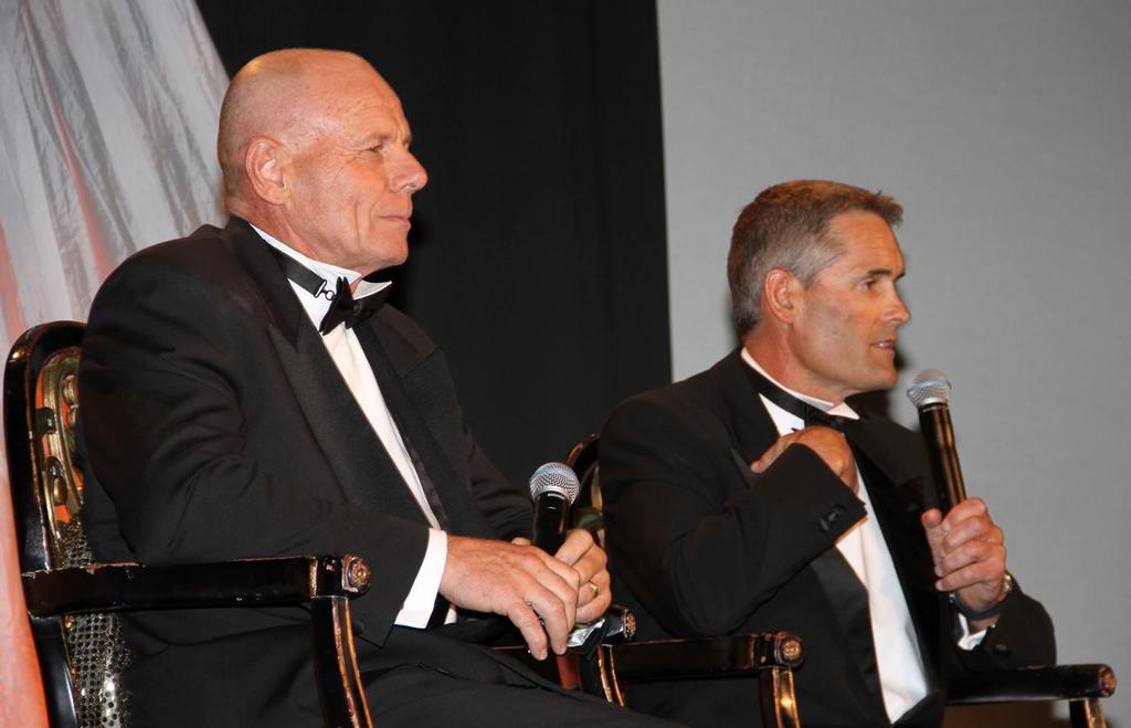 Grant Dalton (left) while his rival, Russell Coutts, makes a point at the black tie dinner. photo copyright Richard Gladwell www.photosport.co.nz taken at  and featuring the  class