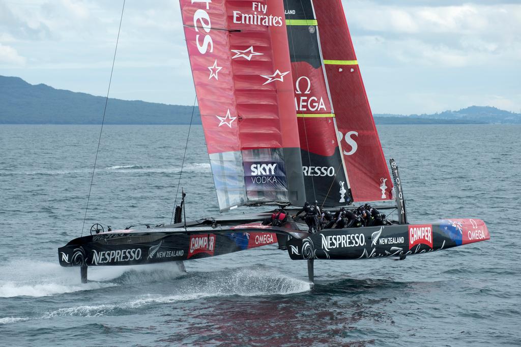 Emirates Team New Zealand sail NZL5 for the last time in New Zealand before being shipped to San Francisco.  © Chris Cameron/ETNZ http://www.chriscameron.co.nz