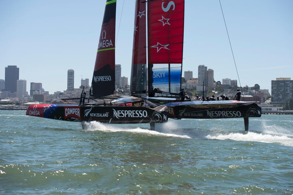 Emirates Team New Zealand's AC72, NZL5, day two of sailing in San Francisco. 24/5/2013 photo copyright Chris Cameron/ETNZ http://www.chriscameron.co.nz taken at  and featuring the  class