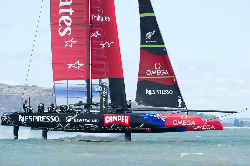 Emirates Team New Zealand take NZL5 out on on the bay for the fourth day of testing and practice in San Francisco. 29/5/2013 photo copyright Chris Cameron/ETNZ http://www.chriscameron.co.nz taken at  and featuring the  class