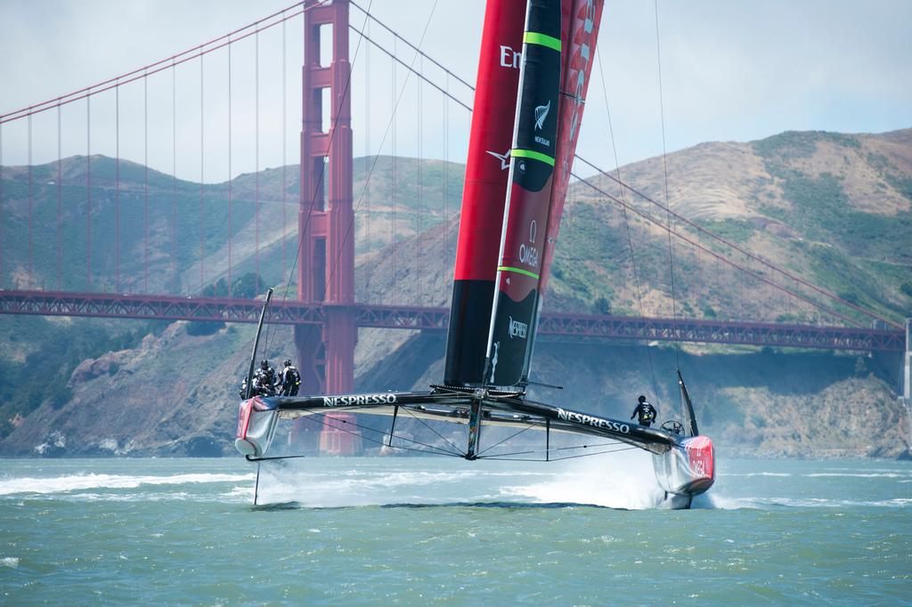 Emirates Team New Zealand take NZL5 out on on the bay for the fourth day of testing and practice in San Francisco. 29/5/2013 photo copyright Chris Cameron/ETNZ http://www.chriscameron.co.nz taken at  and featuring the  class