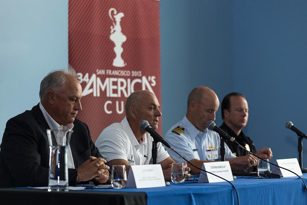 ACEA Press conference following Artemis Racing capsize and loss of Andrew Simpson - Stephen Barclay (ACEA CEO) - Ian Murray (ACRM CEO) - Captain Matt Bliven (US Coast Gards) - Captain Tom Cleary (SFPD) / San Francisco (USA) / 10-05-2013 photo copyright Guilain Grenier Oracle Team USA http://www.oracleteamusamedia.com/ taken at  and featuring the  class