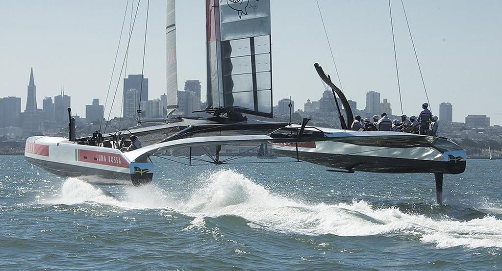 LunaRossa180513Upload172 - Luna Rossa (ITA) goes foiling on San Francisco Bay for the first time, May 18, 2013 photo copyright Carlo Borlenghi/Luna Rossa http://www.lunarossachallenge.com taken at  and featuring the  class